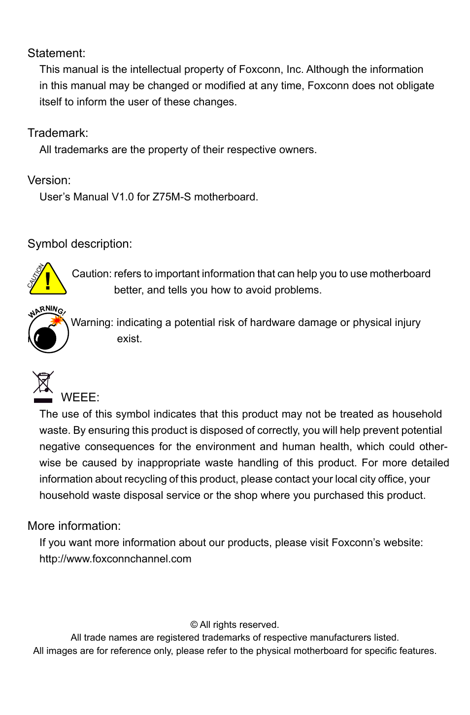 Foxconn Z75M-S User Manual | Page 2 / 110