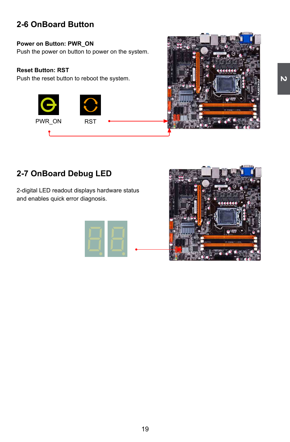 6 onboard button, 7 onboard debug led | Foxconn Z75M-S User Manual | Page 26 / 110