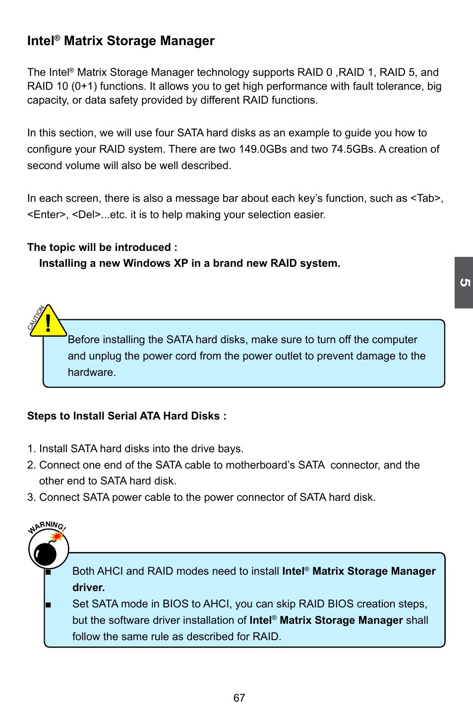 Intel matrix storage manager, Intel, Matrix storage manager | Foxconn Z75M-S User Manual | Page 74 / 110