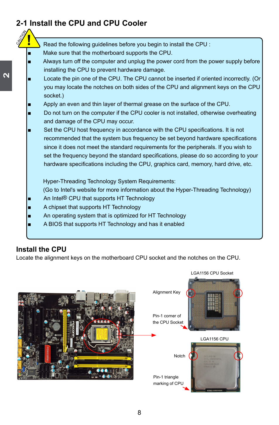 1 install the cpu and cpu cooler, Install the cpu | Foxconn H55A User Manual | Page 15 / 73