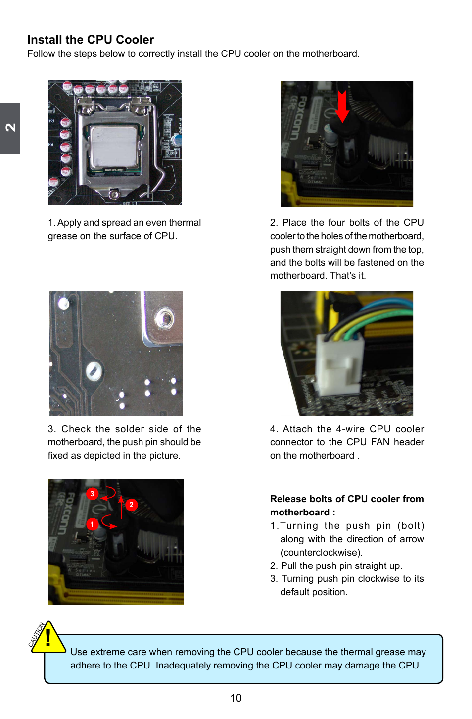 Install the cpu cooler | Foxconn H55A User Manual | Page 17 / 73