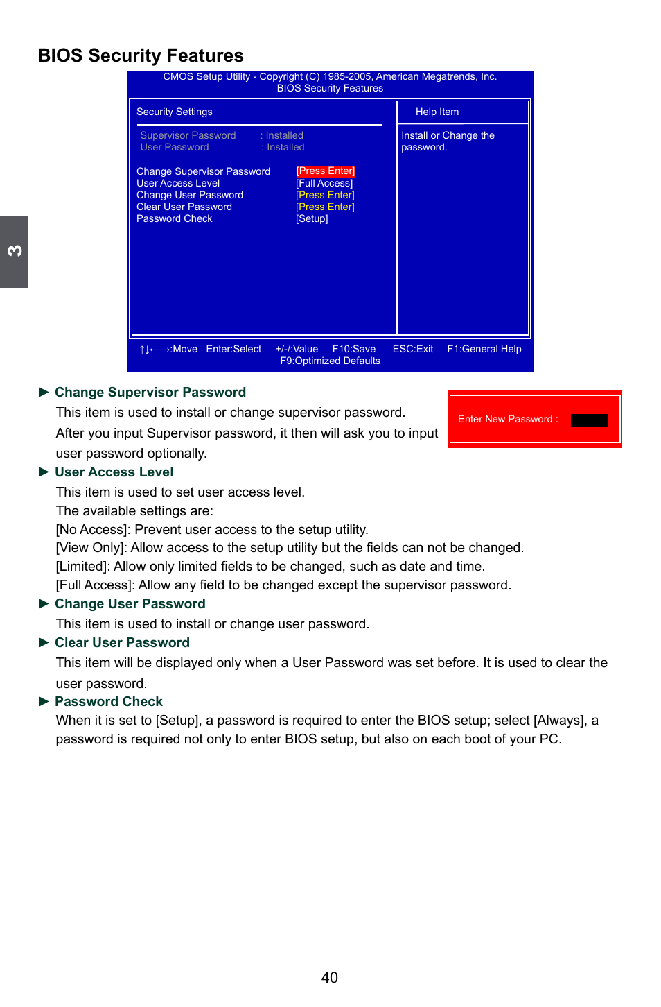 Bios security features | Foxconn H55A User Manual | Page 47 / 73