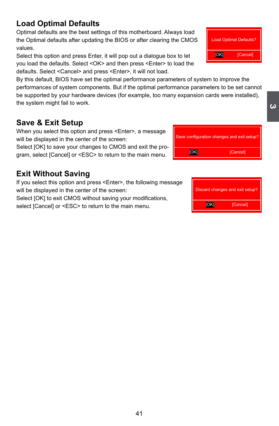 Load optimal defaults, Save & exit setup, Exit without saving | Foxconn H55A User Manual | Page 48 / 73