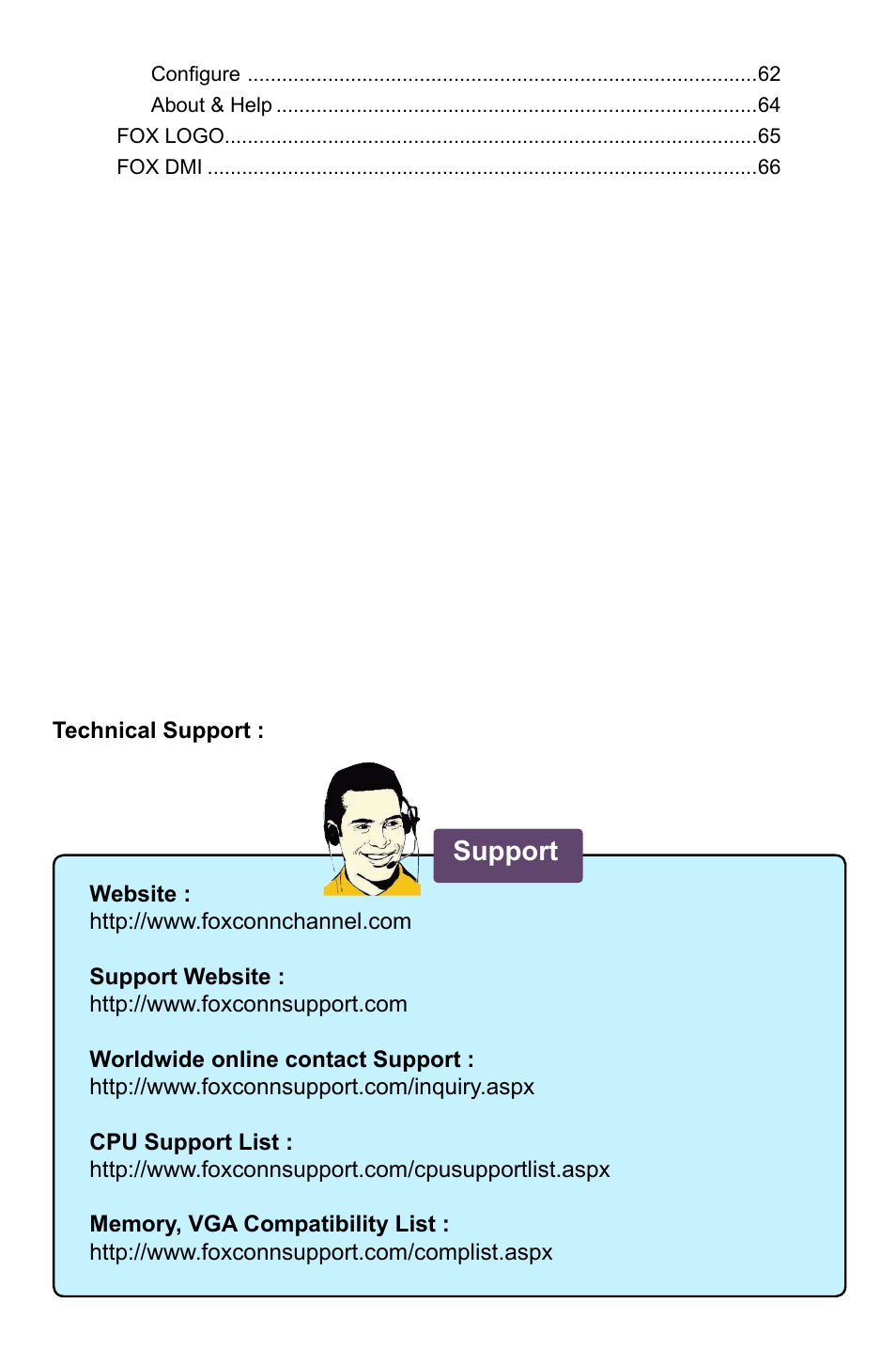 Support | Foxconn H55A User Manual | Page 7 / 73