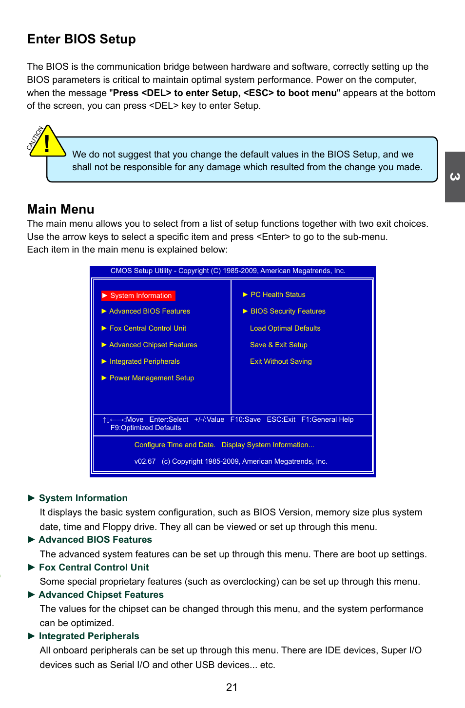 Enter bios setup, Main menu | Foxconn H55M-S User Manual | Page 28 / 73