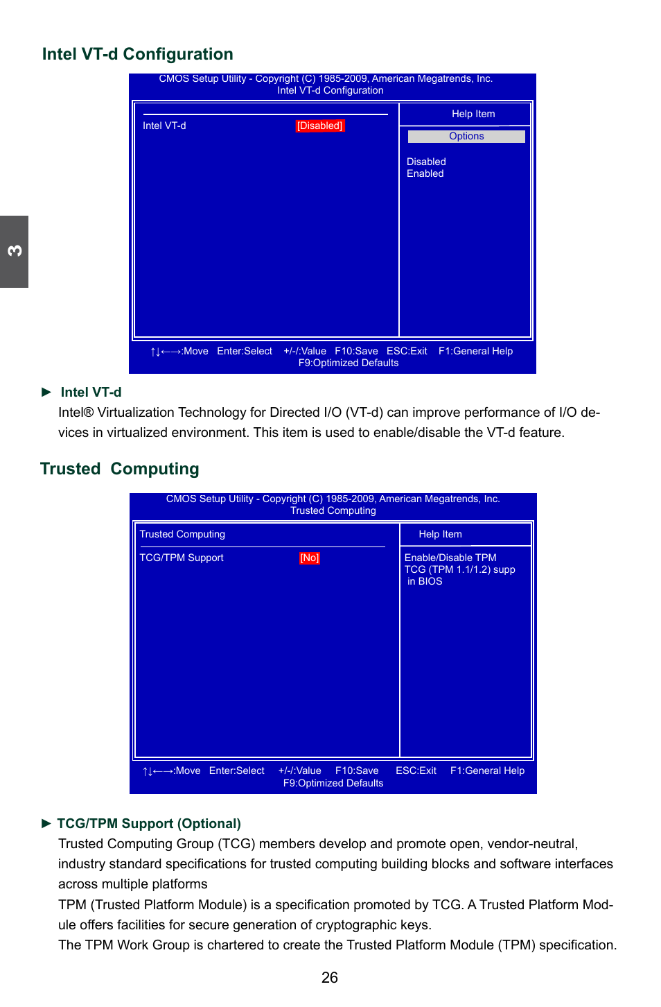 Intel vt-d configuration, Trusted computing | Foxconn H55M-S User Manual | Page 33 / 73
