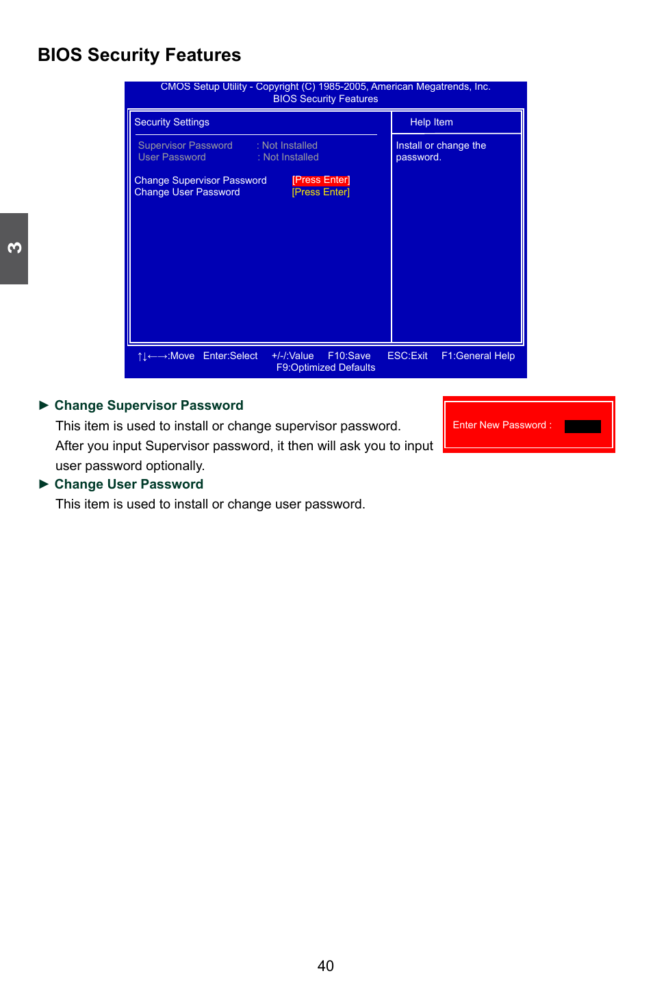 Bios security features | Foxconn H55M-S User Manual | Page 47 / 73