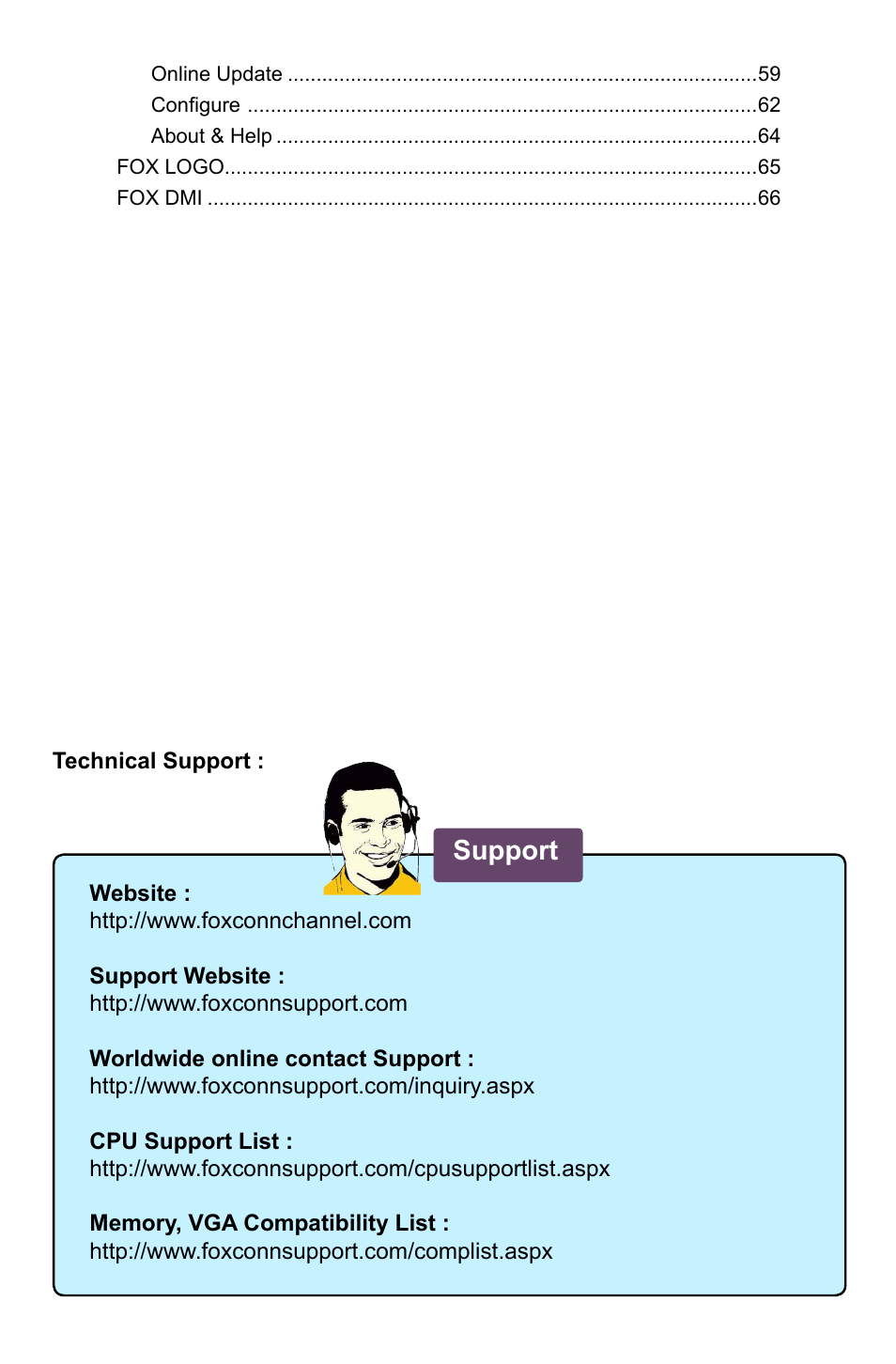 Support | Foxconn H55M-S User Manual | Page 7 / 73