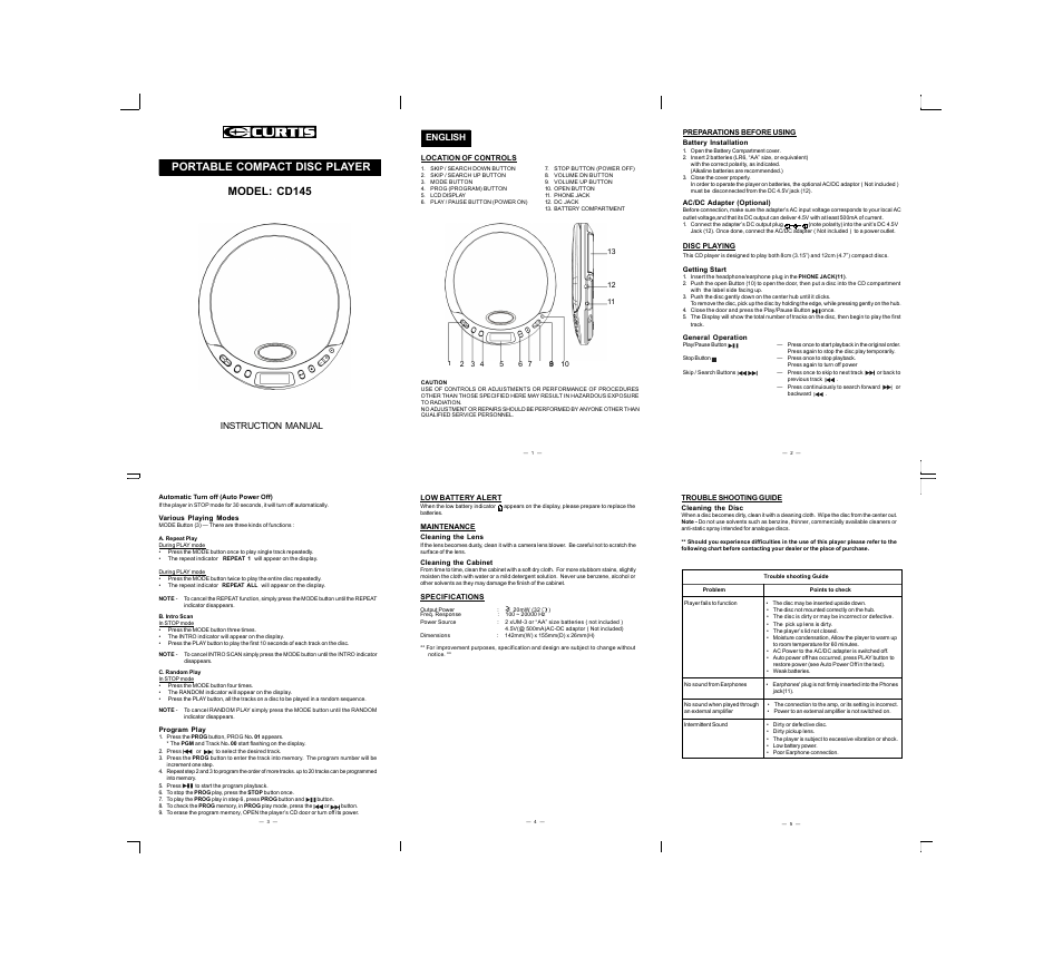 Curtis CD145 User Manual | 1 page