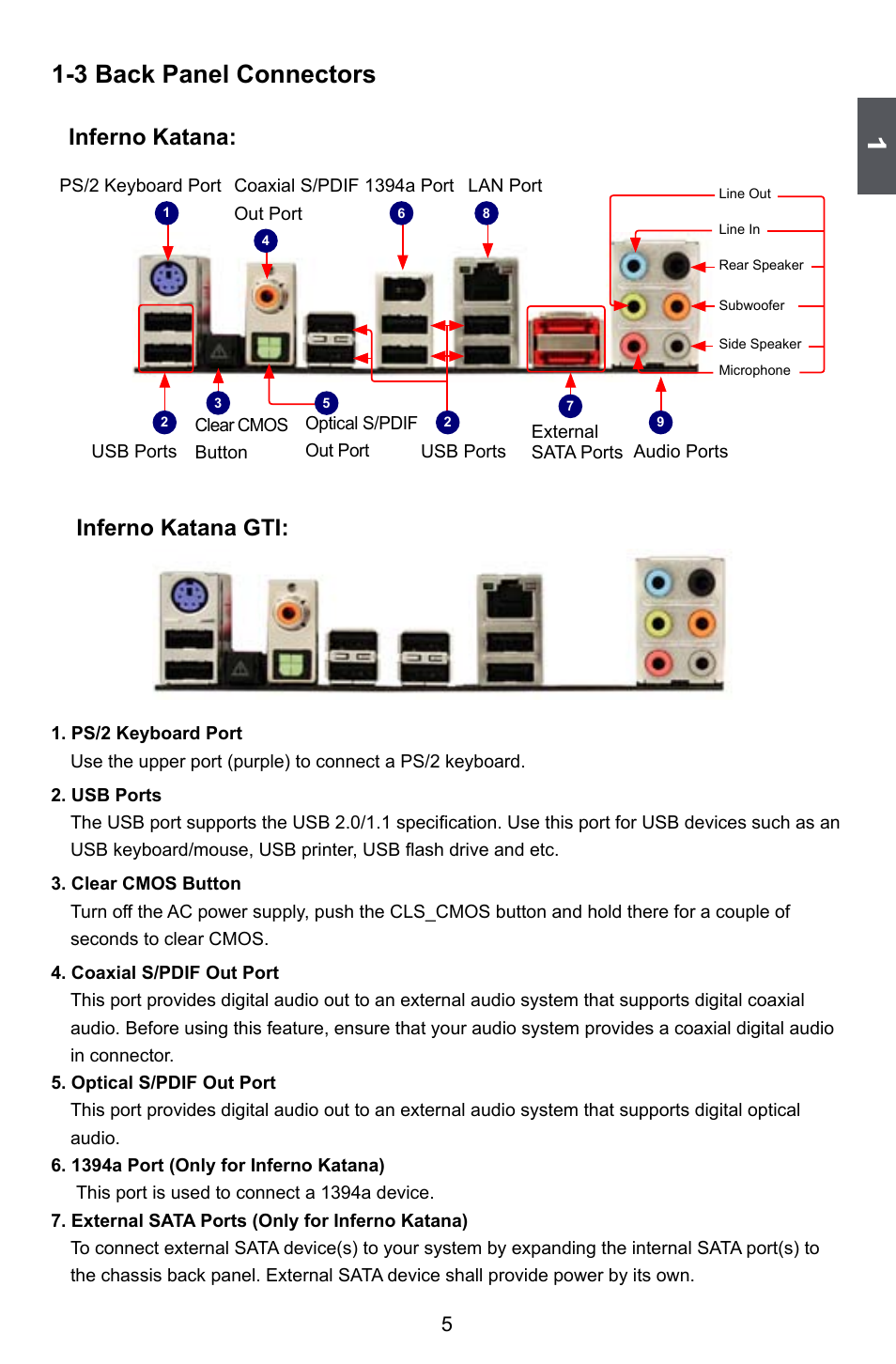 3 back panel connectors, Inferno katana, Inferno katana gti | Foxconn Inferno Katana User Manual | Page 12 / 124