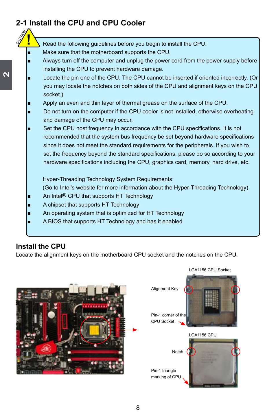 1 install the cpu and cpu cooler, Install the cpu | Foxconn Inferno Katana User Manual | Page 15 / 124