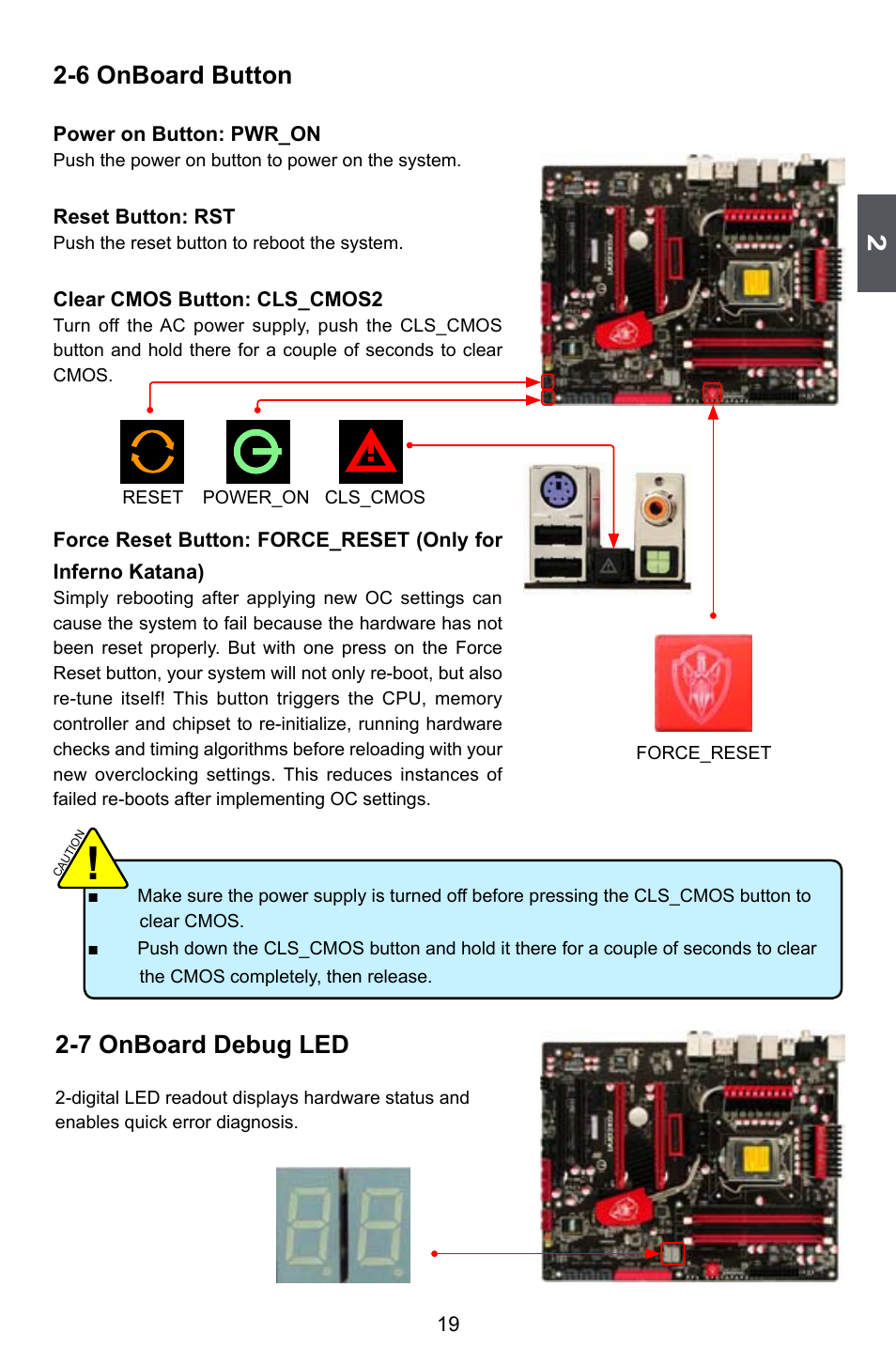 6 onboard button, 7 onboard debug led | Foxconn Inferno Katana User Manual | Page 26 / 124