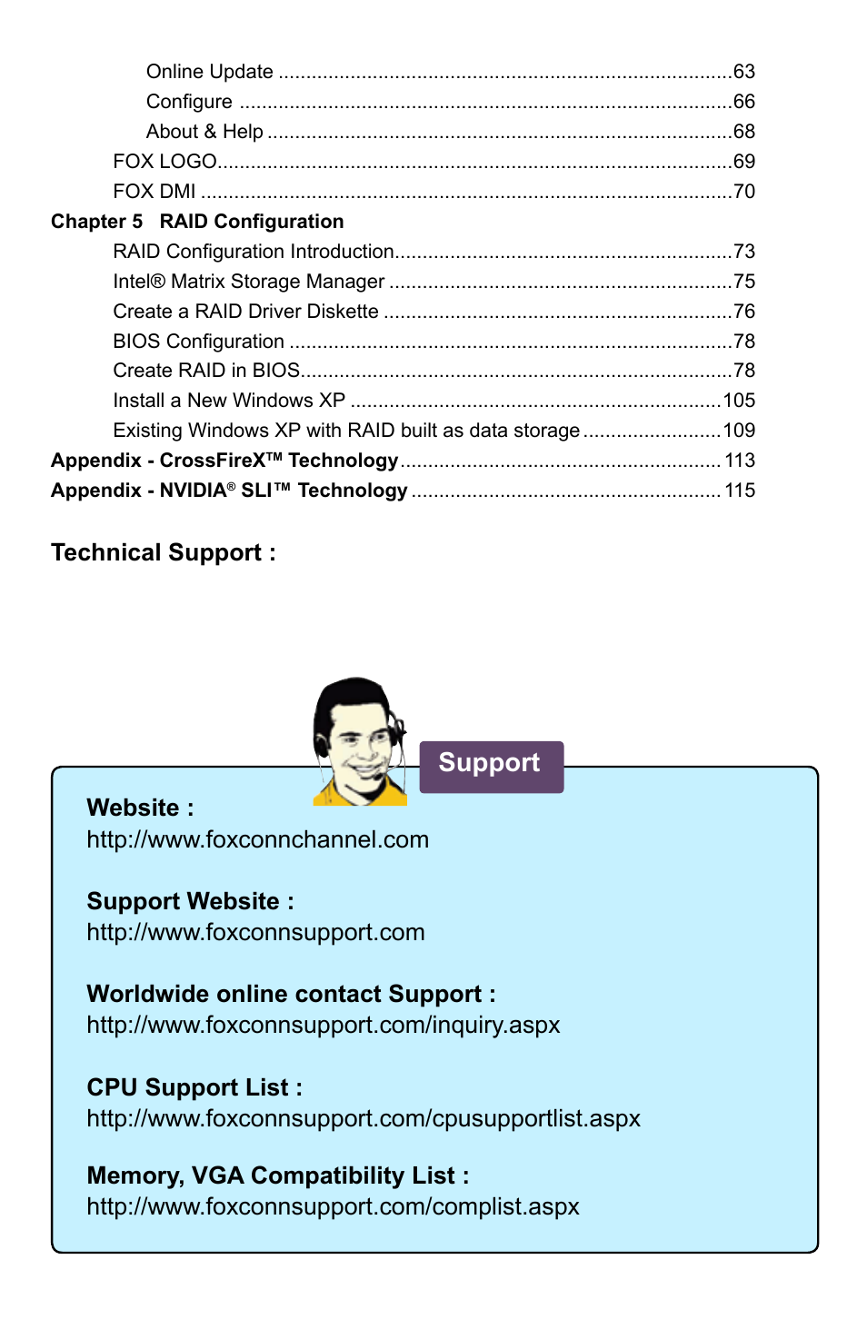 Support | Foxconn Inferno Katana User Manual | Page 7 / 124