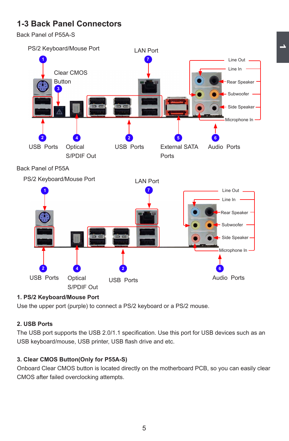 3 back panel connectors | Foxconn P55A Series User Manual | Page 12 / 114