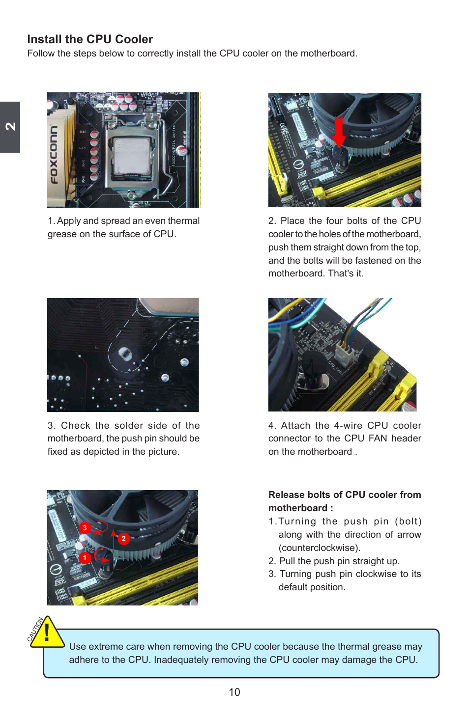 Install the cpu cooler | Foxconn P55A Series User Manual | Page 17 / 114