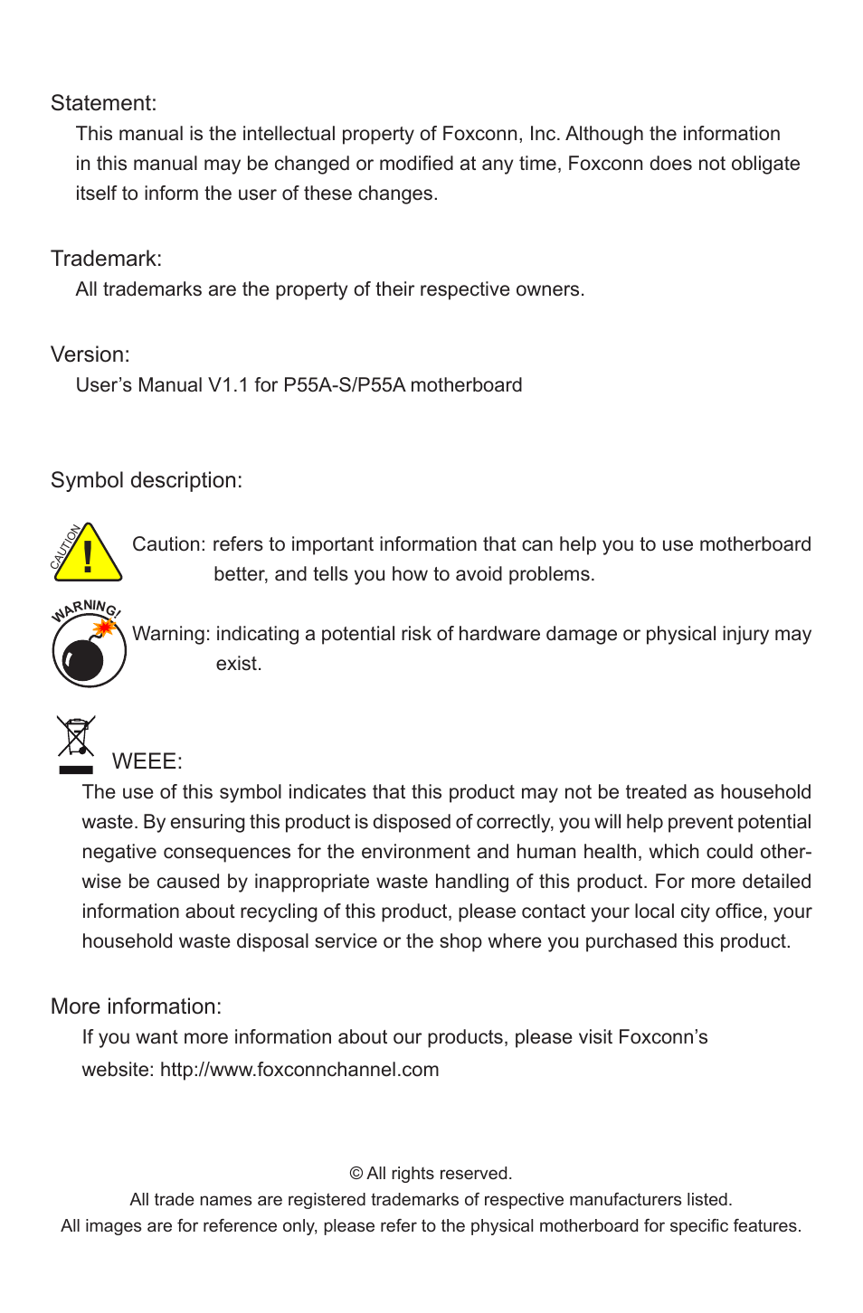 Foxconn P55A Series User Manual | Page 2 / 114