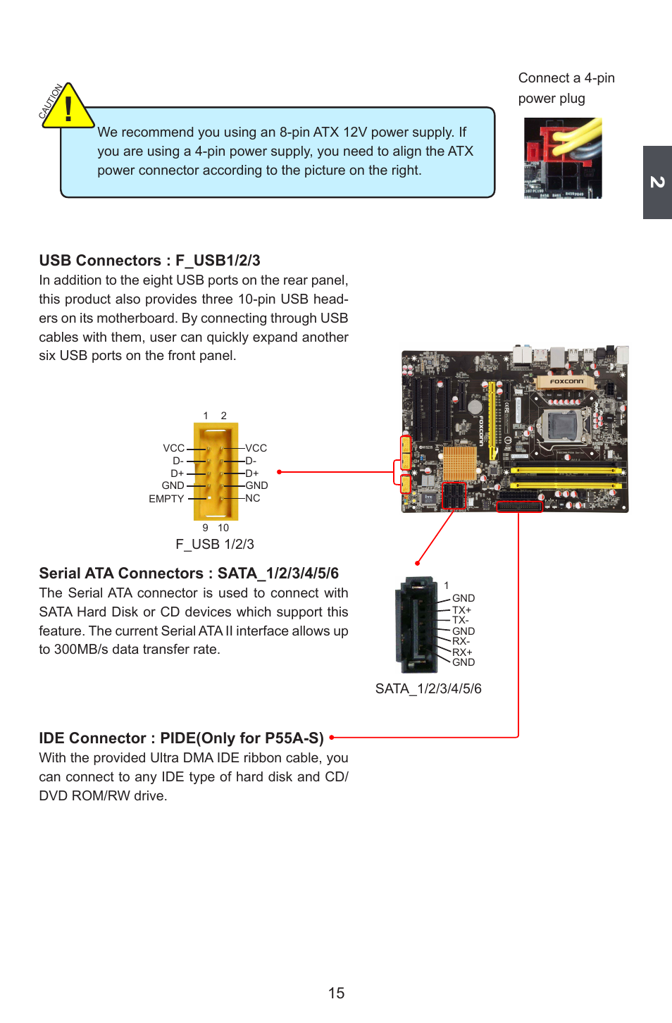 Ide connector : pide(only for p55a-s) | Foxconn P55A Series User Manual | Page 22 / 114