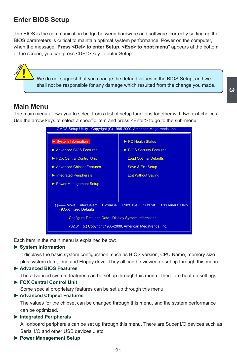 Enter bios setup, Main menu | Foxconn P55A Series User Manual | Page 28 / 114