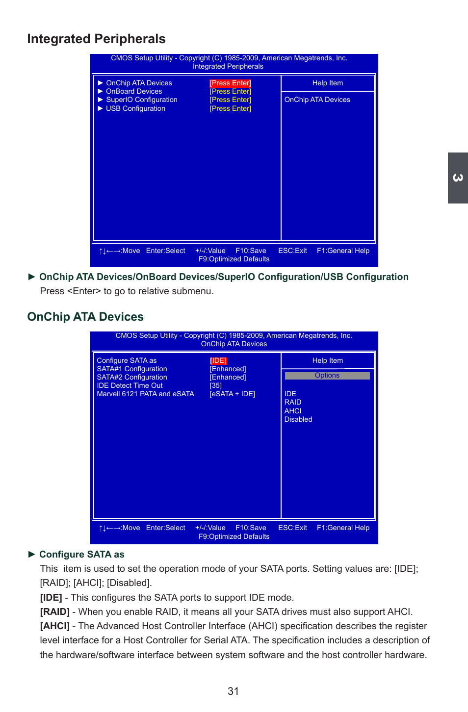 Integrated peripherals, Onchip ata devices | Foxconn P55A Series User Manual | Page 38 / 114