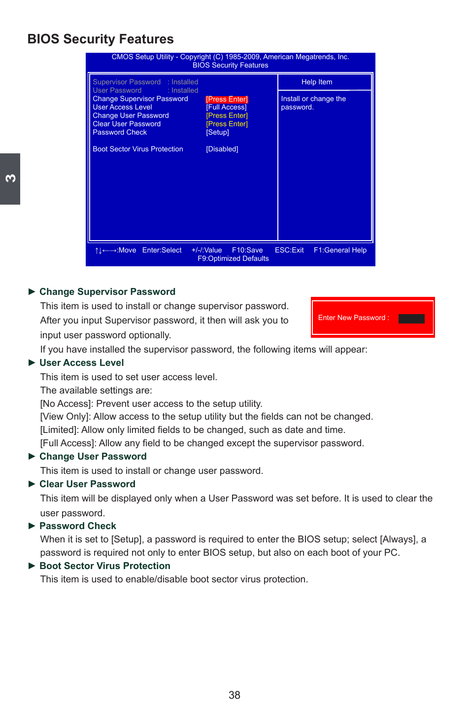 Bios security features | Foxconn P55A Series User Manual | Page 45 / 114