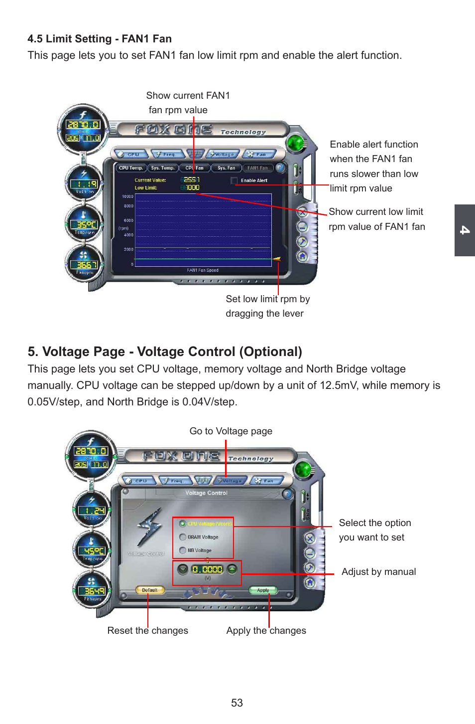 Voltage page - voltage control (optional) | Foxconn P55A Series User Manual | Page 60 / 114