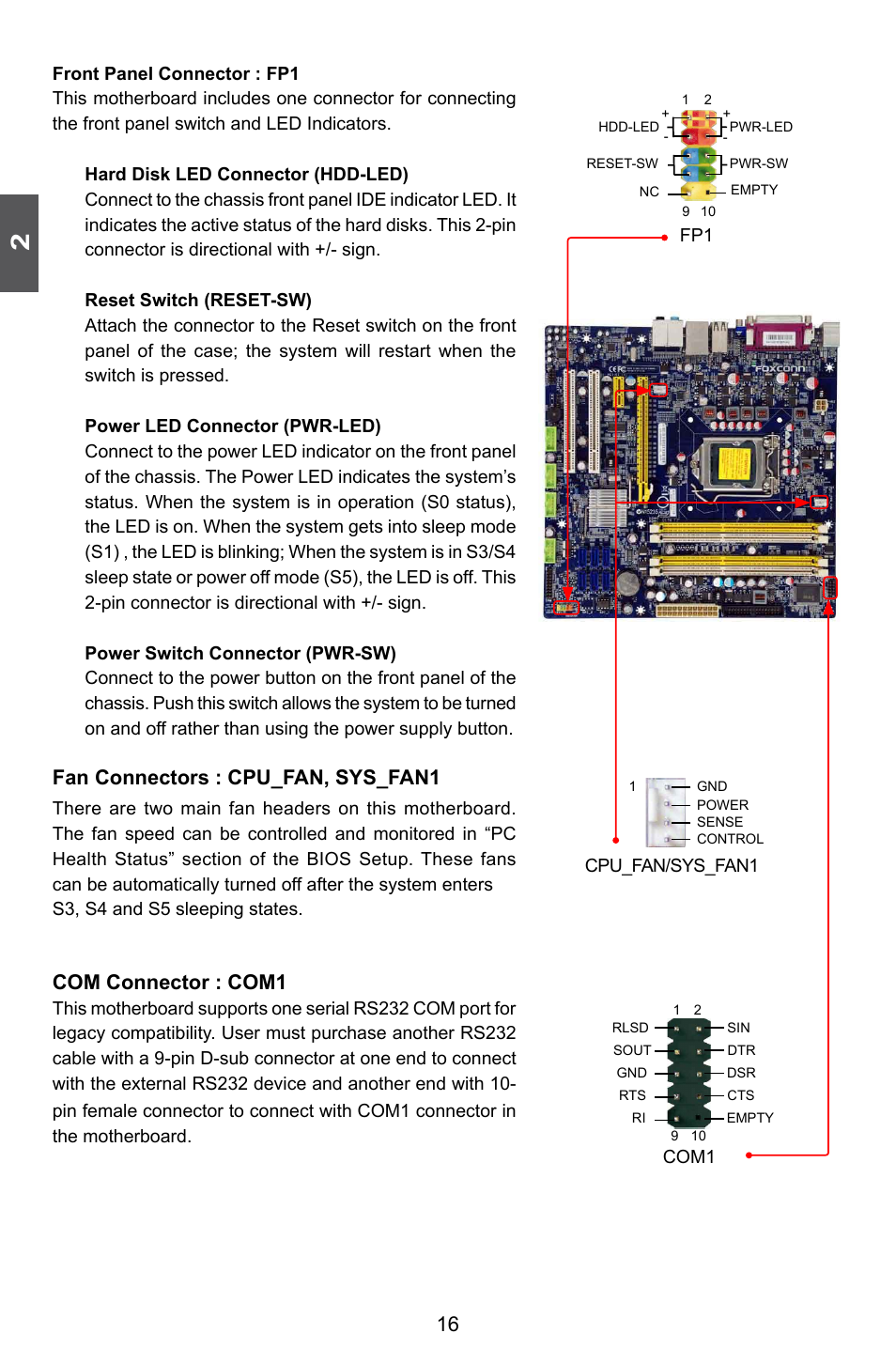 Fan connectors : cpu_fan, sys_fan1, Com connector : com1 | Foxconn Q57M User Manual | Page 23 / 113