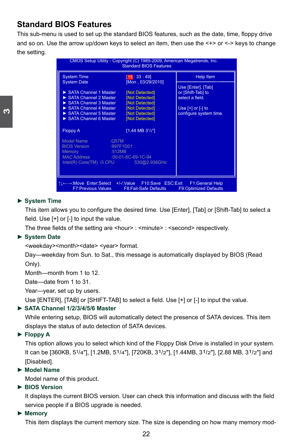 Standard bios features | Foxconn Q57M User Manual | Page 29 / 113