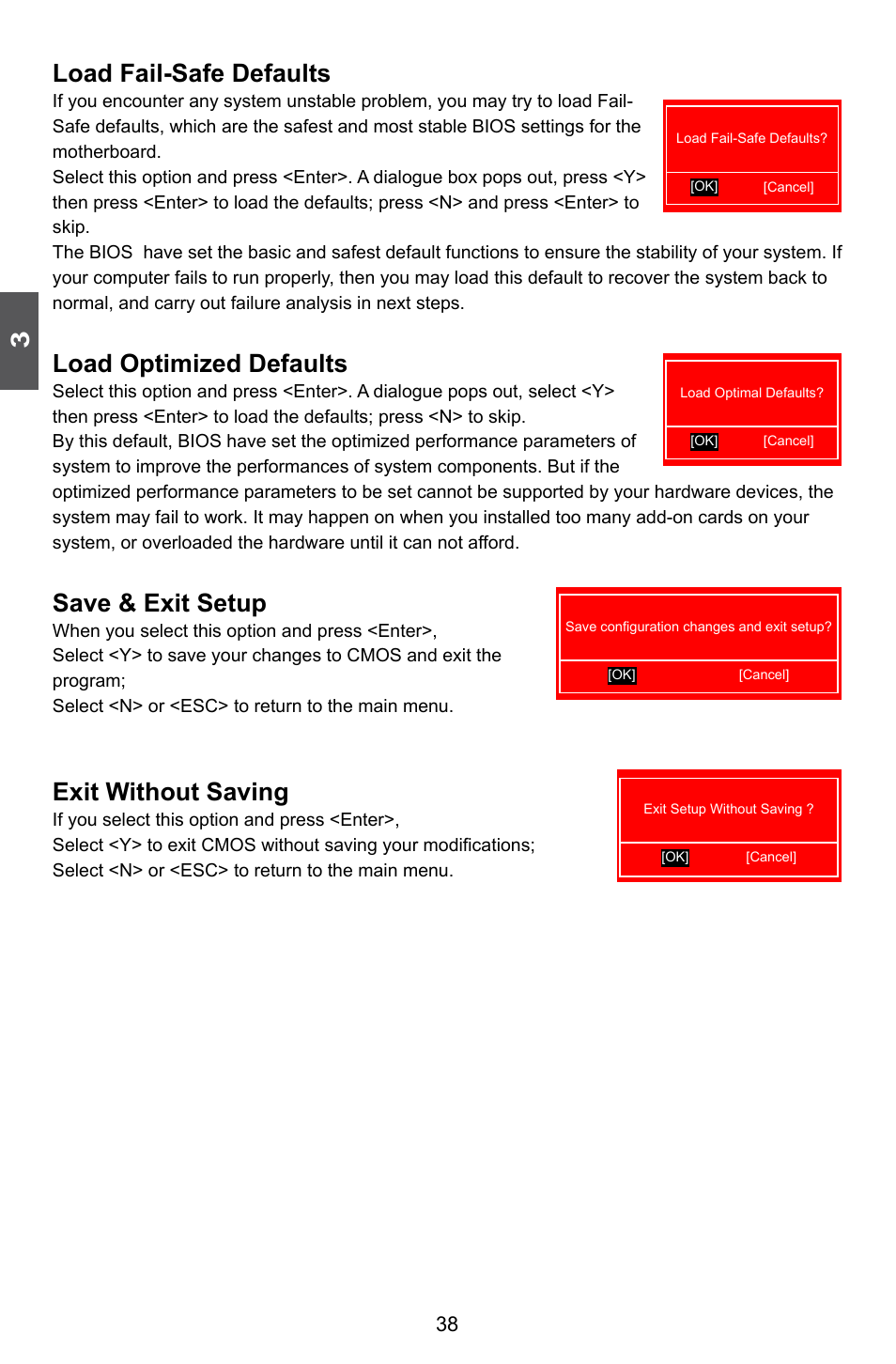 Load fail-safe defaults, Load optimized defaults, Save & exit setup | Exit without saving | Foxconn Q57M User Manual | Page 45 / 113