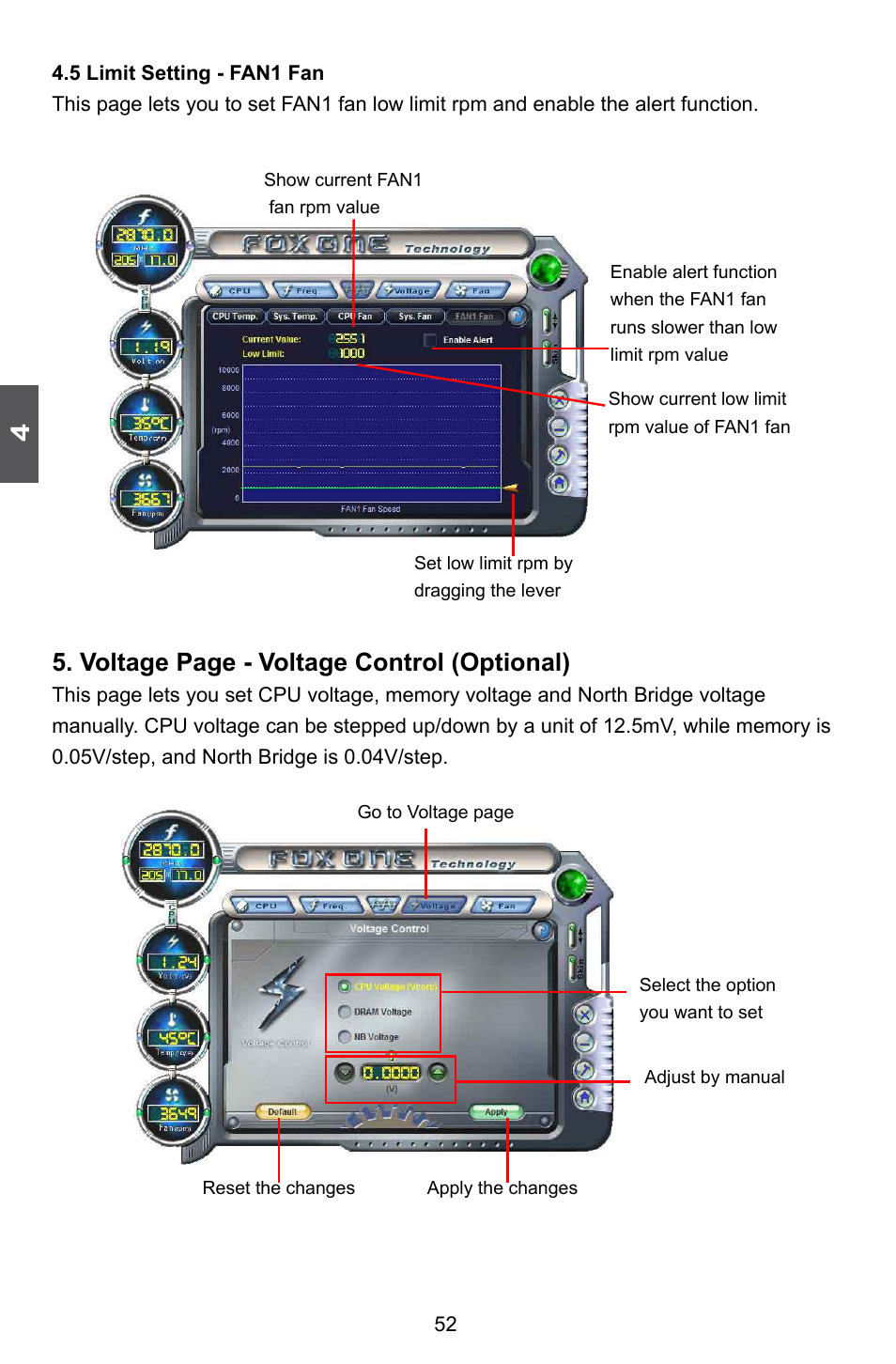 Voltage page - voltage control (optional) | Foxconn Q57M User Manual | Page 59 / 113