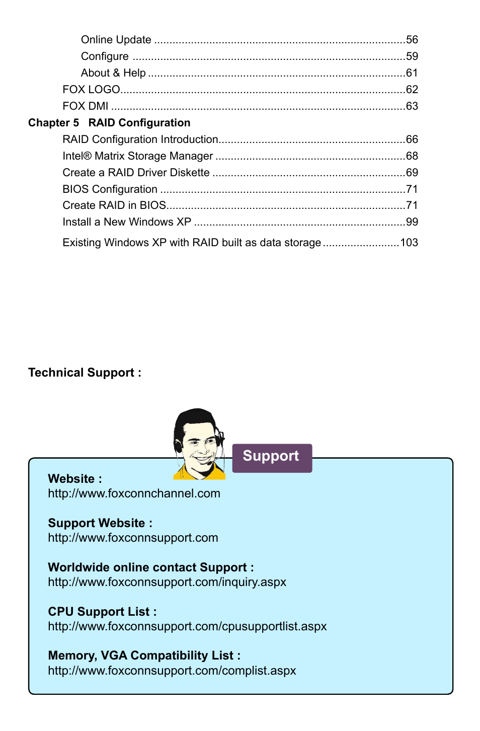 Support | Foxconn Q57M User Manual | Page 7 / 113