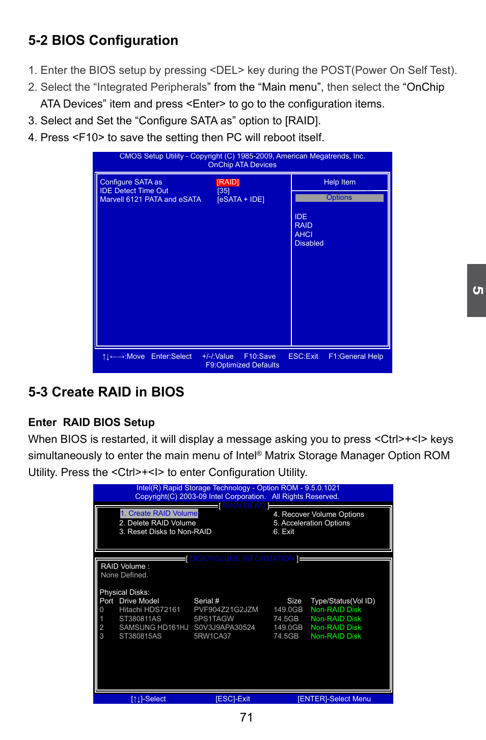 2 bios configuration, 3 create raid in bios | Foxconn Q57M User Manual | Page 78 / 113