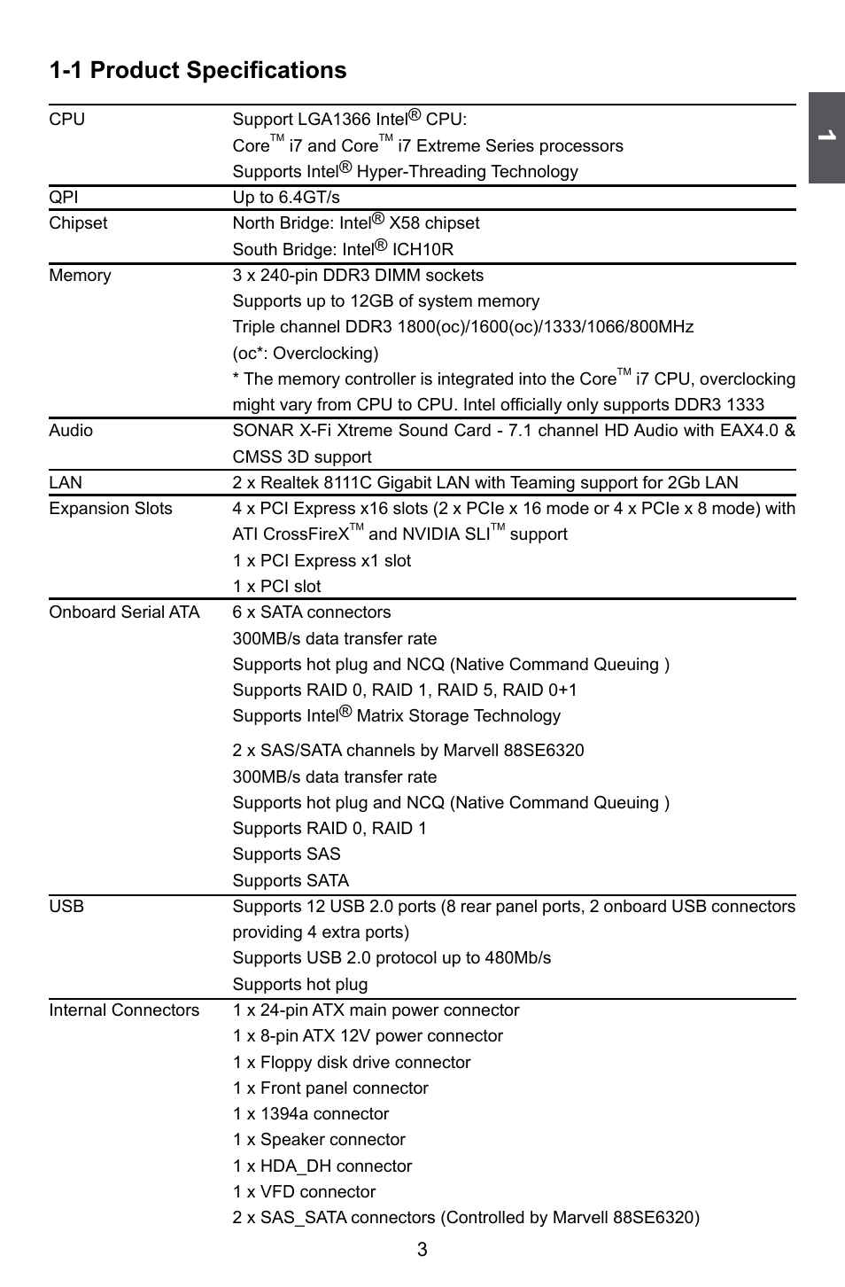 1 product specifications | Foxconn Bloodrage User Manual | Page 10 / 127