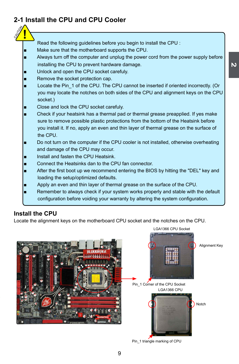 1 install the cpu and cpu cooler, Install the cpu | Foxconn Bloodrage User Manual | Page 16 / 127