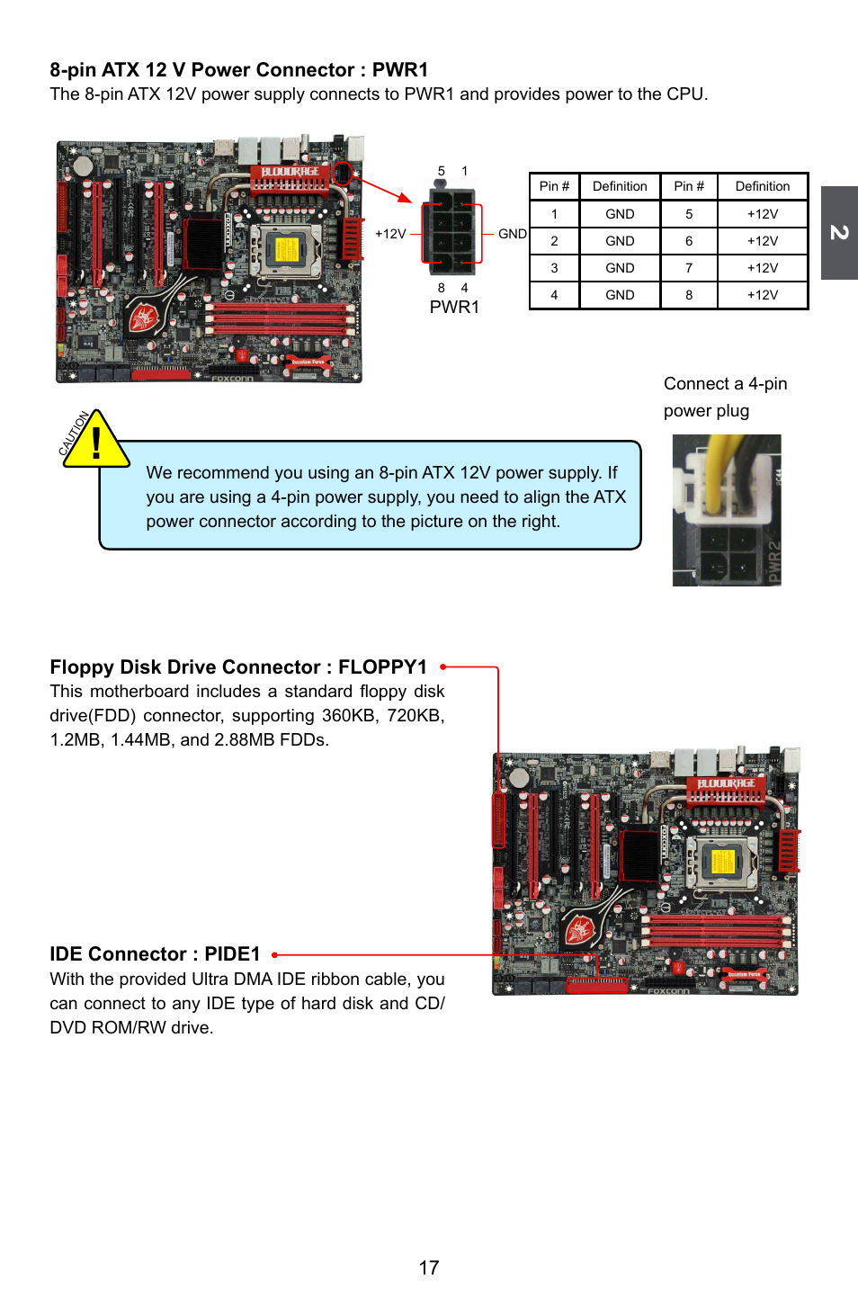 Floppy disk drive connector : floppy1, Ide connector : pide1, Pin atx 12 v power connector : pwr1 | Foxconn Bloodrage User Manual | Page 24 / 127