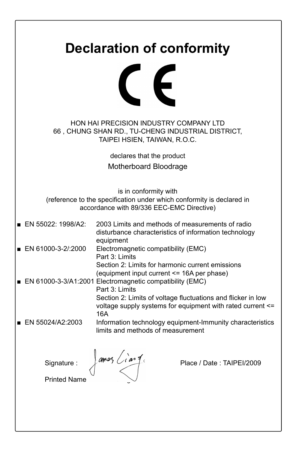 Declaration of conformity | Foxconn Bloodrage User Manual | Page 3 / 127