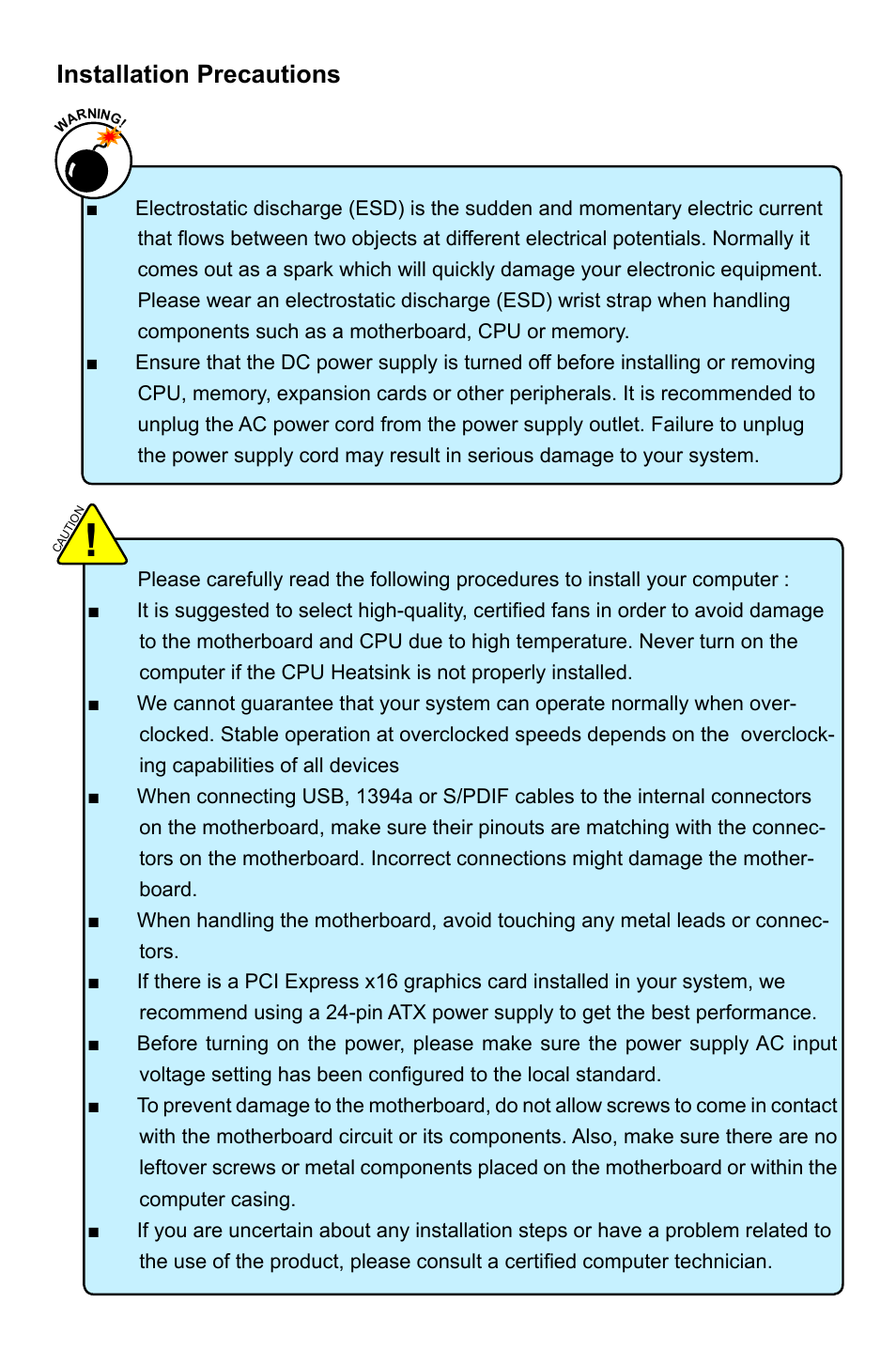 Installation precautions | Foxconn Bloodrage User Manual | Page 5 / 127
