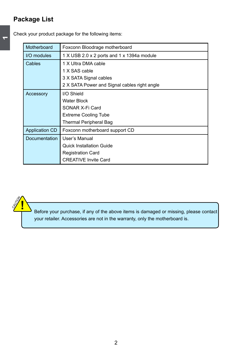 Package list | Foxconn Bloodrage User Manual | Page 9 / 127