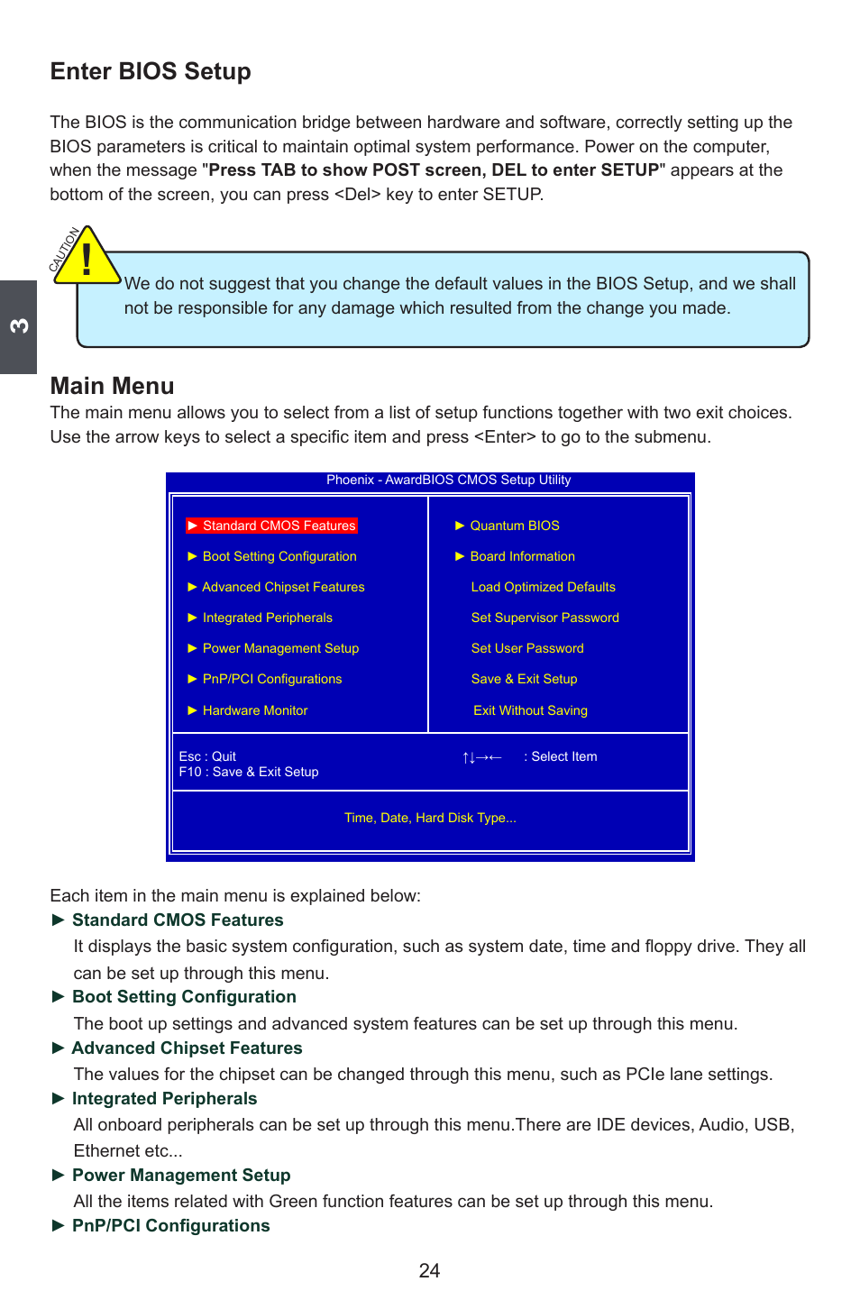 Enter bios setup, Main menu | Foxconn FlamingBlade User Manual | Page 31 / 122