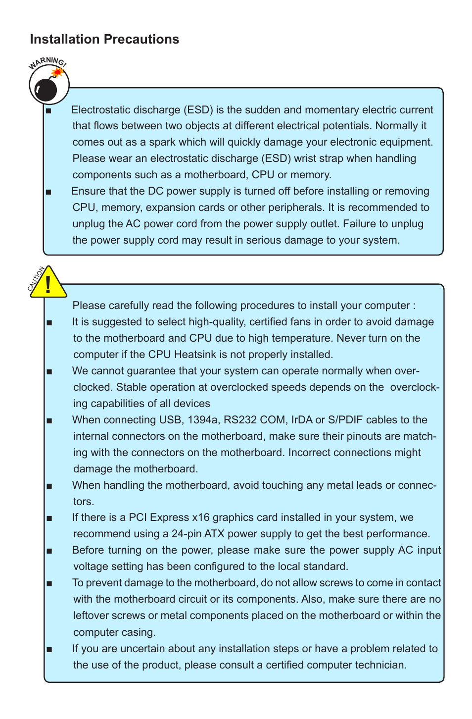 Installation precautions | Foxconn FlamingBlade User Manual | Page 5 / 122