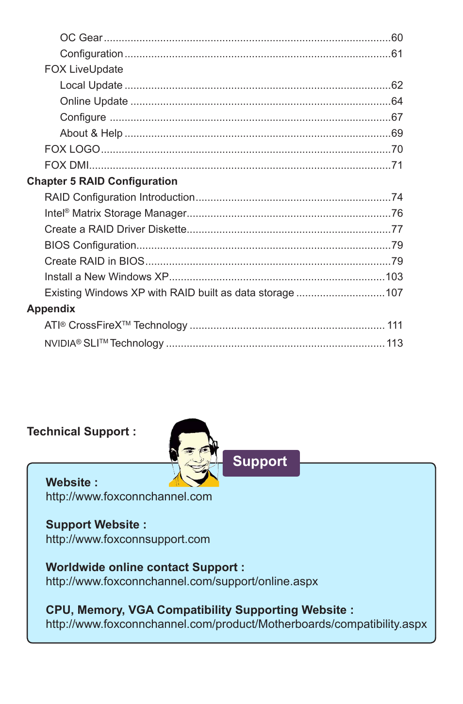 Support | Foxconn FlamingBlade User Manual | Page 7 / 122