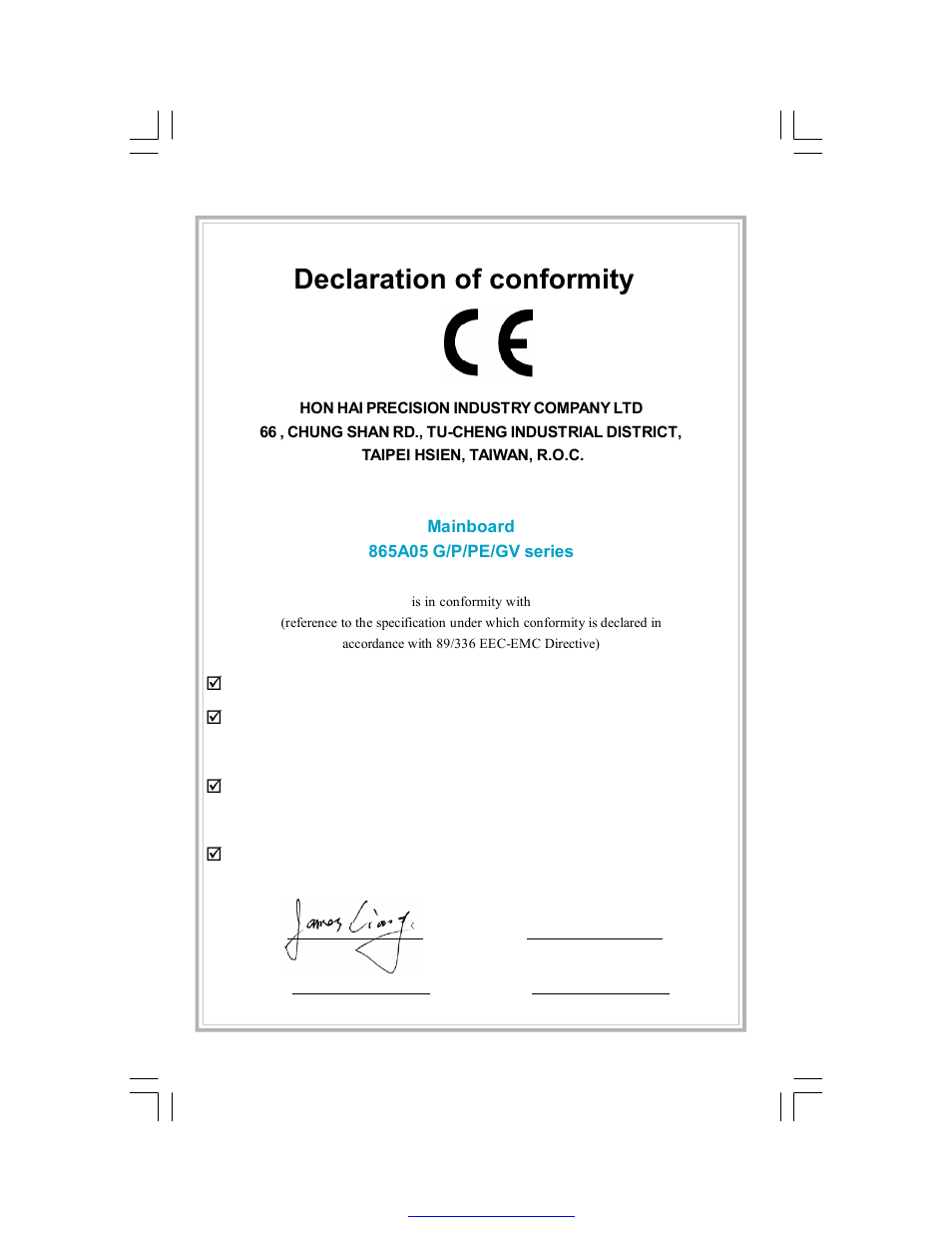 Declaration of conformity | Foxconn 865A05-G-6ELS User Manual | Page 2 / 88
