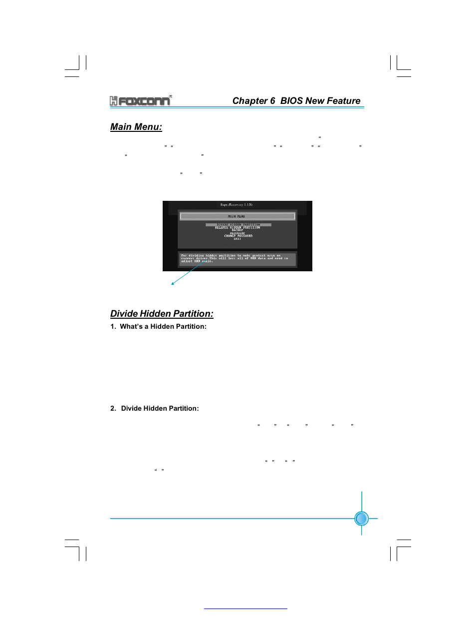 Chapter 6 bios new feature main menu, Divide hidden partition | Foxconn 865A05-G-6ELS User Manual | Page 82 / 88