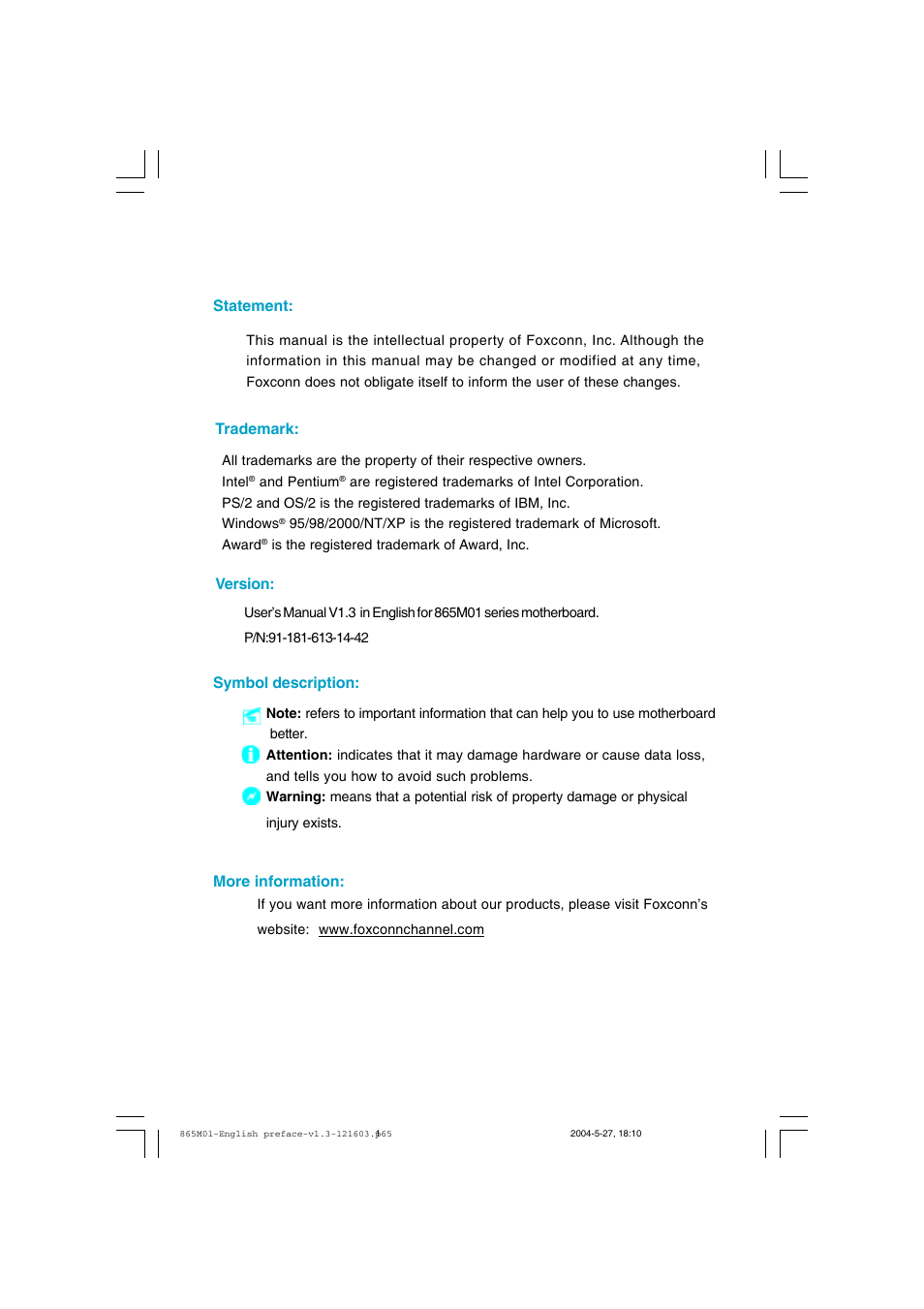 Foxconn 865M01-G-6ELS User Manual | 111 pages