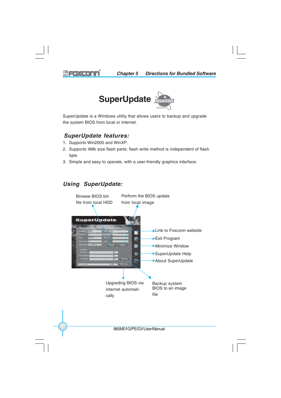 Superupdate, Superupdate features, Using superupdate | Foxconn 865M01-G-6ELS User Manual | Page 94 / 111