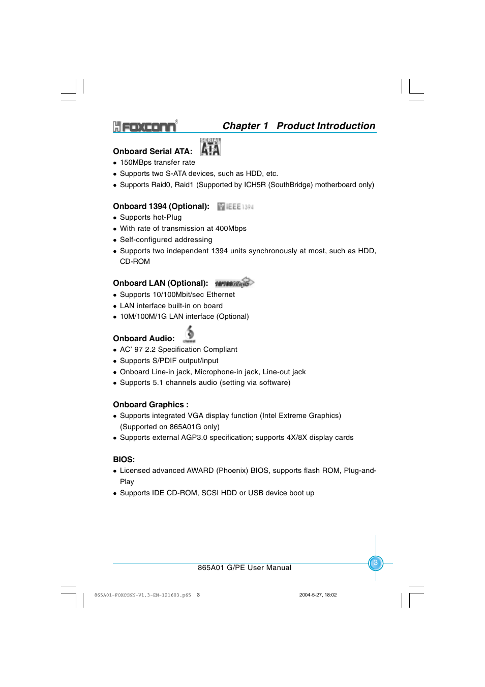 Chapter 1 product introduction | Foxconn 865A01-PE-6EKRS User Manual | Page 11 / 124