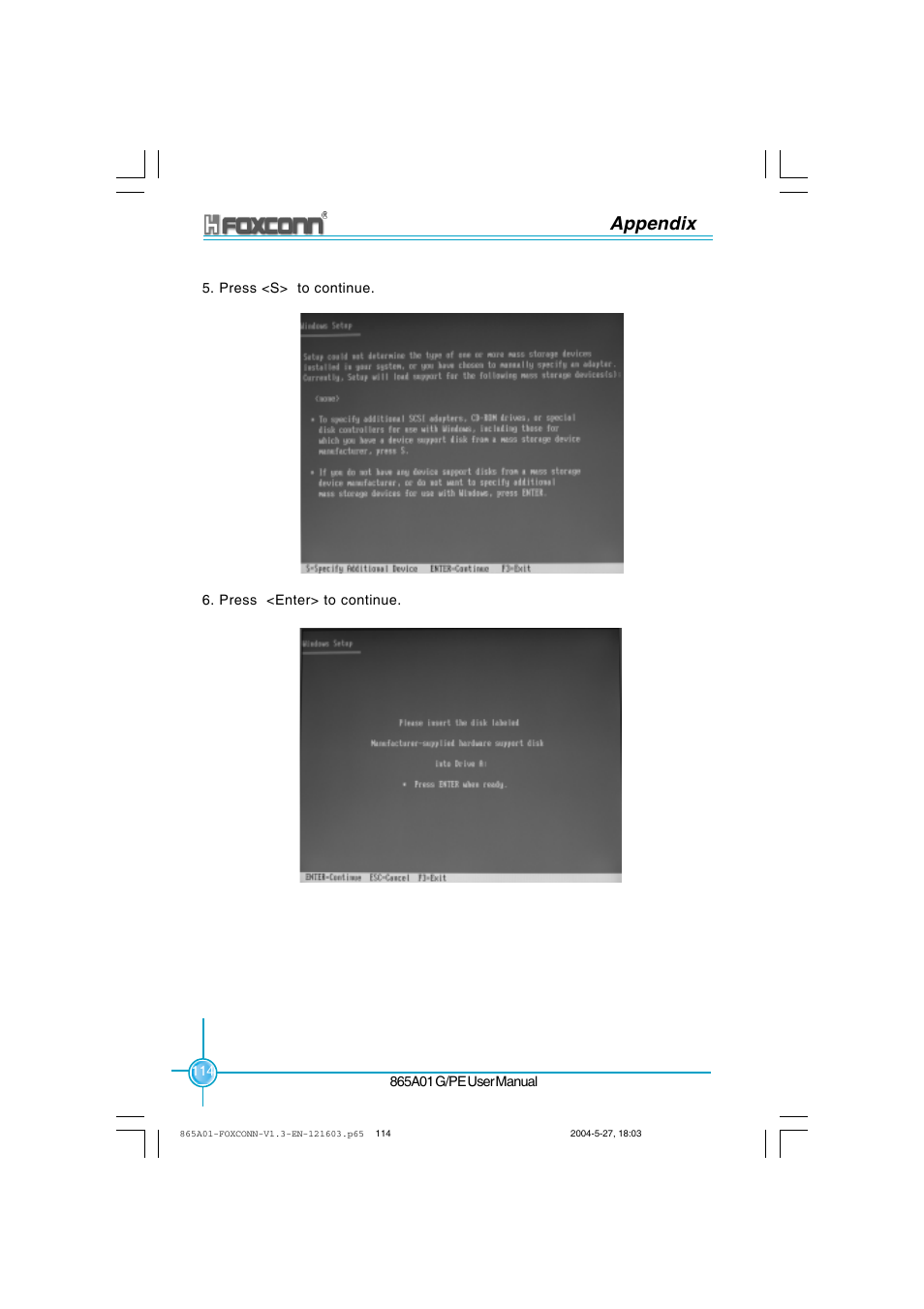 Appendix | Foxconn 865A01-PE-6EKRS User Manual | Page 122 / 124