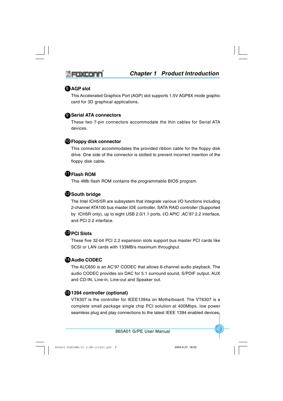 Chapter 1 product introduction | Foxconn 865A01-PE-6EKRS User Manual | Page 15 / 124