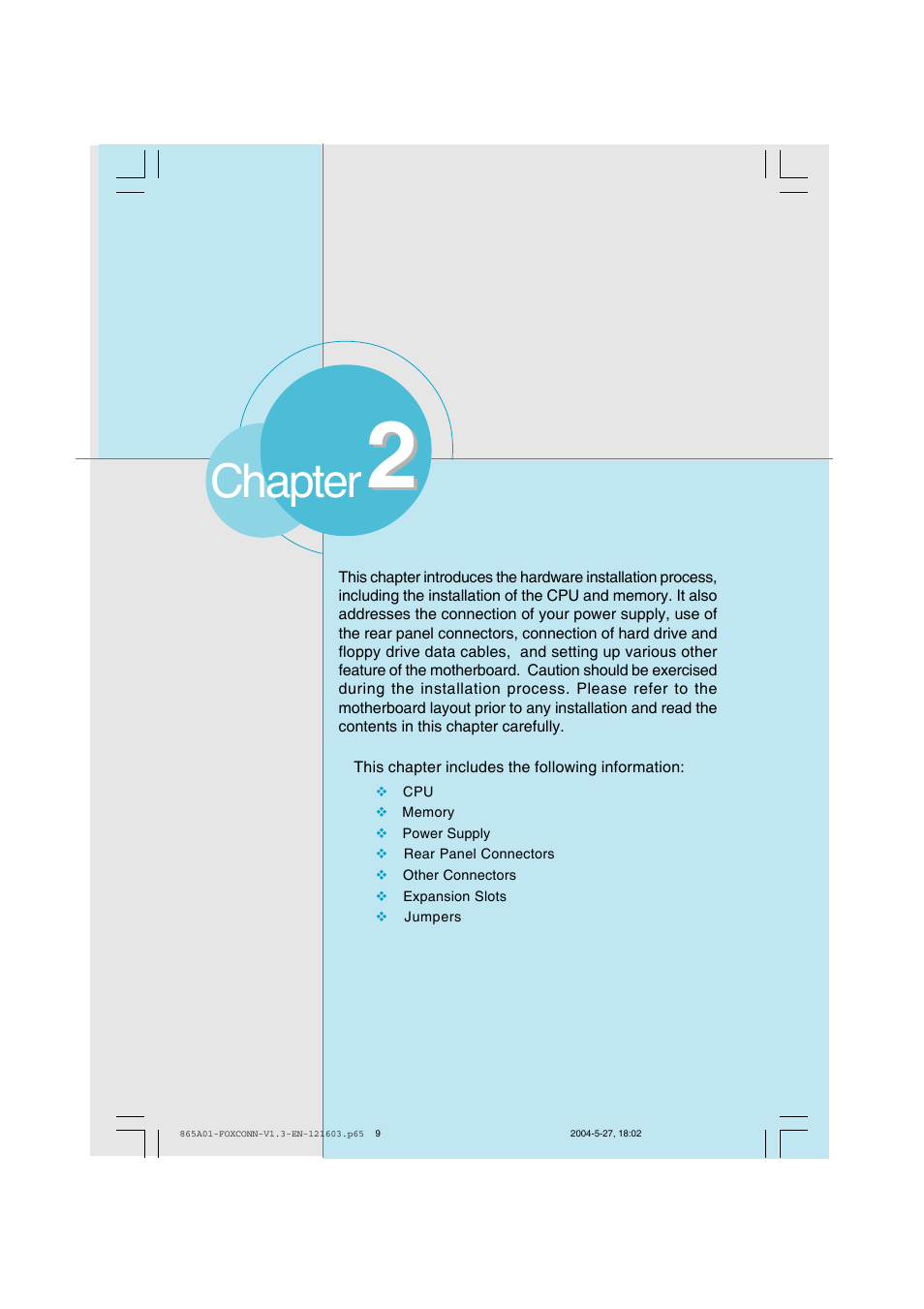 Chapter | Foxconn 865A01-PE-6EKRS User Manual | Page 17 / 124