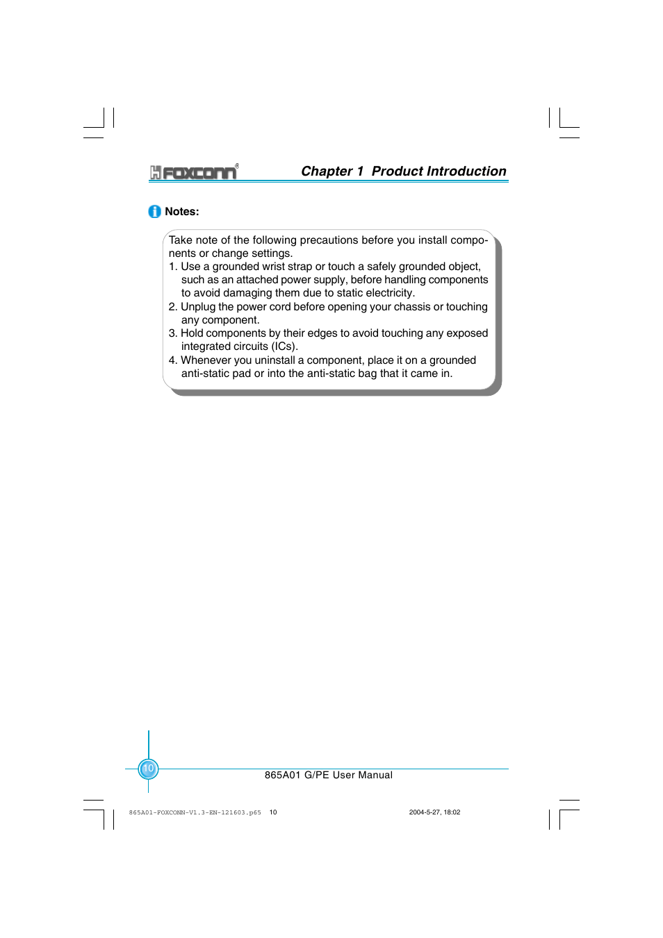 Chapter 1 product introduction | Foxconn 865A01-PE-6EKRS User Manual | Page 18 / 124