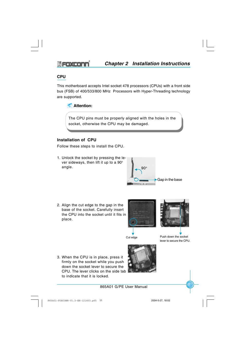 Chapter 2 installation instructions | Foxconn 865A01-PE-6EKRS User Manual | Page 19 / 124